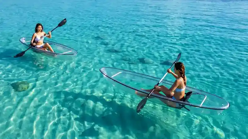 A scenic kayak floating in the Semporna archipelago in the Celebes Sea